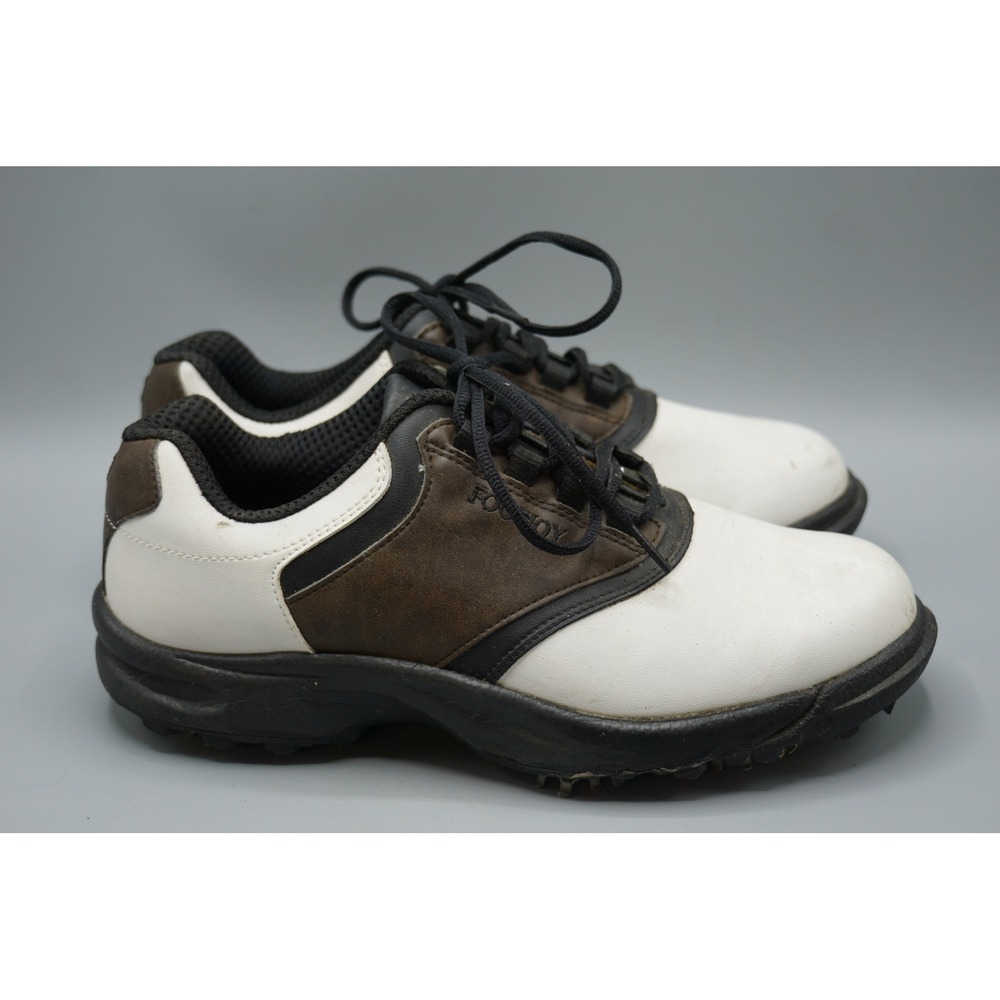 FootJoy GreenJoys Mens 8.5 M Golf Shoes White Brown Saddle Spiked 45516